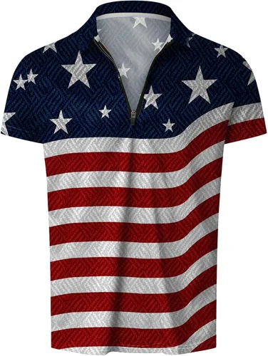Vista 4 de Aipengry Conjunto deportivo de 2 piezas para hombre, conjunto deportivo de manga corta con cremallera y pantalones cortos para el 4 de julio