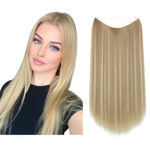 Vista 14 de SARLA Extensiones de cabello con alambre invisible de reflejos cortos rectas postizos sintéticos diadema transparente ajustable para mujeres 14