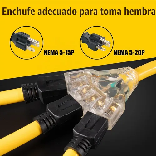 Vista 3 de Cable Adaptador de Generador para Exteriores de 30 Amperios a 110, Cable de Generador de 3 Clavijas con Seguro de 30 Amperios a 15 Amperios, NEMA