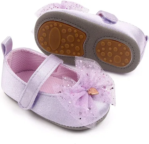 Vista 5 de Sandalias de 2 años para niños y niñas zapatos individuales de malla con lazo para primeros caminos sandalias para niños pequeños morado 12-18 meses