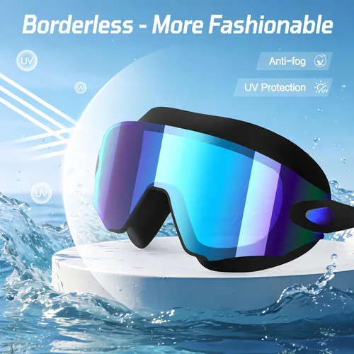 Vista 2 de Paquete de 2 gafas de natación para adultos, sin marco, antivaho con protección UV, gafas de natación con visión clara para hombres y mujeres