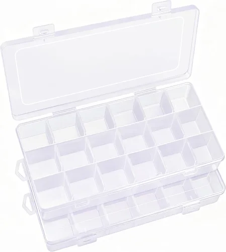 Vista 12 de IOOLEEM Caja organizadora de cuentas de plástico de 15 rejillas, caja de almacenamiento de contenedores, divisores para artes y manualidades