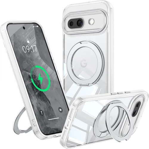 Vista 22 de 【Soporte magnético giratorio de 360°】 Funda para Google Pixel 8A 【Compatible con MagSafe y Pixelsnap】 Funda con soporte de anillo 【Transparente sin