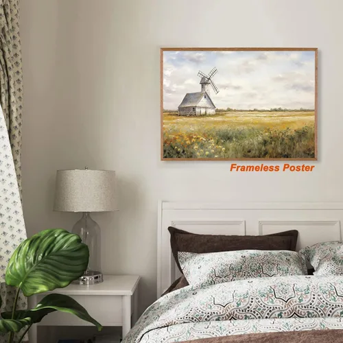 Vista 4 de BACKYMRJCART Arte de pared vintage de paisaje de campo de flores silvestres, paisaje, paisaje rústico, arte de pared, naturaleza, prado, pintura