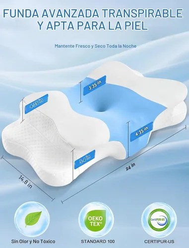 Vista 4 de DISSA Almohada cervical cervical para dormir de lado, almohada ergonómica de espuma viscoelástica con soporte ortopédico ajustable para el cuello