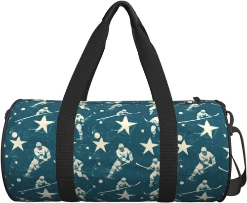 Vista 7 de Large Duffle Bag for Travel - Retro Hockey Players Print Gym Bag for Women Men, Travel Foldable Bags for Women Men with Zippered Multiple Pockets