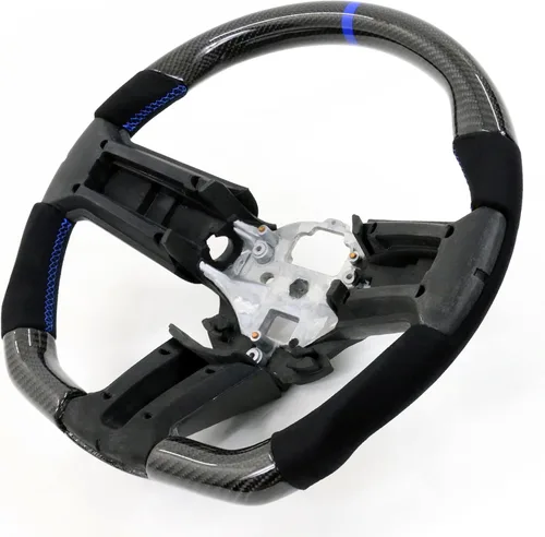 Vista 15 de IKON MOTORSPORTS, Volante compatible con Ford Mustang 2010-2014, Kit de reemplazo de cuerpo de volante en fibra de carbono y cuero con costura azul