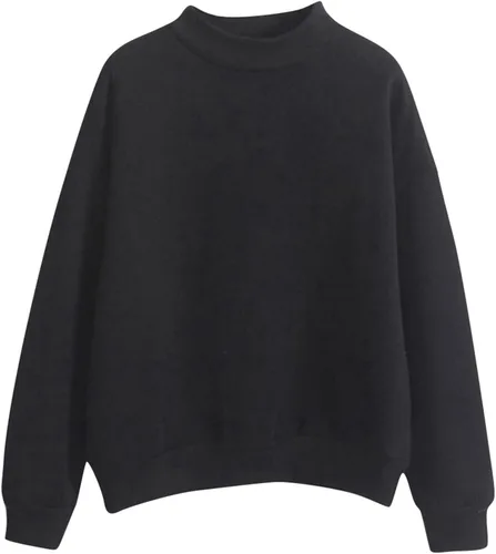 Vista 15 de Sudadera de cuello alto falso para mujer, cuello redondo, cómoda, color liso, suéter casual de manga larga, suéter de otoño