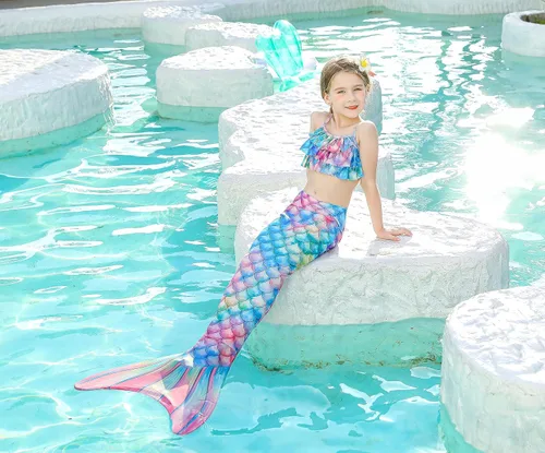 Vista 3 de DNFUN Traje de sirena para niñas con monoaleta