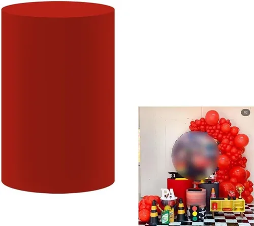 Vista 11 de FiVan Cubierta del cilindro del zócalo de la fiesta de cumpleaños rojo sólido sólido elástico Spandex pedestal cubierta HP-135