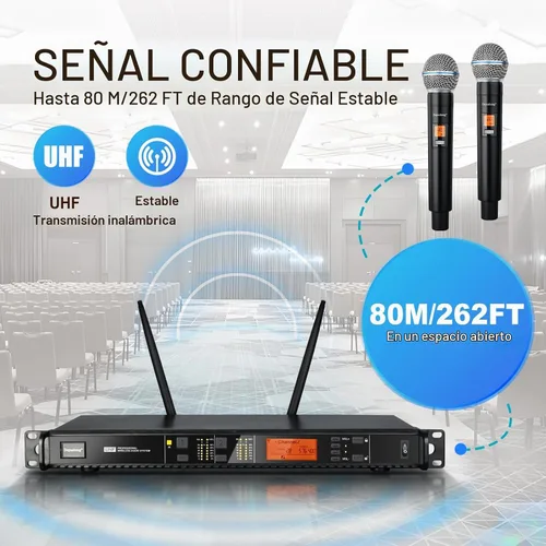 Vista 3 de Depusheng Sistema de micrófonos inalámbricos con 2 canales, micrófono inalámbrico de mano Inalambrico, rango UHF de 200 pies, micrófonos