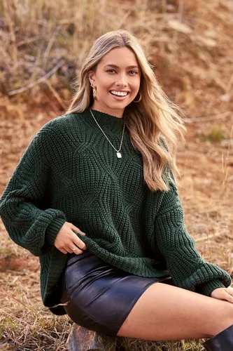 Vista 8 de PRETTYGARDEN Suéteres de otoño de gran tamaño para mujer, estilo casual, cuello redondo, manga larga, tejido trenzado grueso, blusa