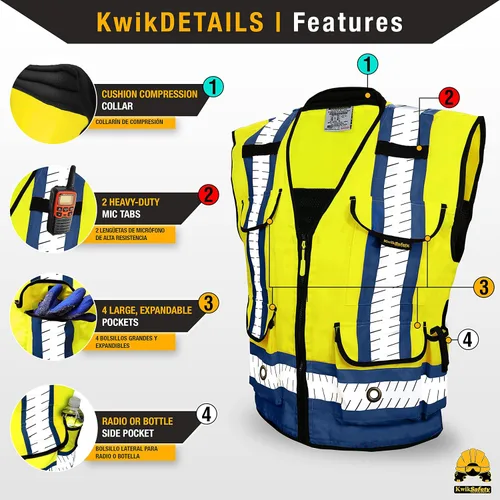 Vista 2 de KwikSafety GODFATHER SHERIFF - Chaleco de seguridad [amarillo/azul, pequeño] + paquete de casco de ala completa TORTOISE