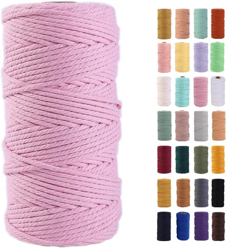 Vista 43 de Cuerda de macramé azul aire de 0.079 in x 220 yardas, cuerda de algodón colorido de algodón suave para colgar en la pared, colgadores de plantas
