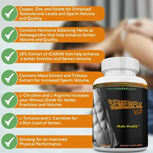 Vista 3 de Volumizador de semen SEMENFUL-V3. Potenciador de clímax para hombres y mujeres. Mejora el volumen de semen. Ayuda a aumentar el volumen de esperma