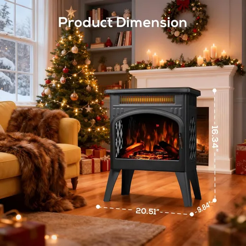Vista 8 de ZAFRO Chimenea eléctrica independiente de 21 pulgadas con control remoto, calentador de espacio de chimenea con color de llama ajustable y brillo