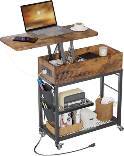 Vista 9 de Mesa auxiliar en forma de C de Colima con estación de carga (Negro, Extra Grande)