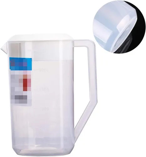 Vista 9 de Housoutil Hervidor de medición con escala de 2.5 L de plástico para bebidas con tapa, jarra de agua fría para jugo, té helado, leche, cerveza
