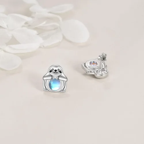 Vista 4 de Aretes de pandaperezoso para mujer, plata de ley 925 con piedra lunar, regalo de pandaperezoso para niñas, joyería de piedra lunar