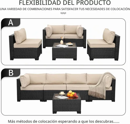Vista 7 de WAROOM - Juego de muebles de patio de 5 piezas para exteriores, conjunto seccional de sofá de conversación de mimbre de polietileno tipo ratán