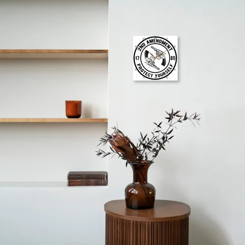Vista 8 de 3dRose Reloj de pared silencioso - 10 pulgadas - 2da enmienda Protéjase en un doble círculo con pistola Clipart - Ciudad de sello - Tipografía