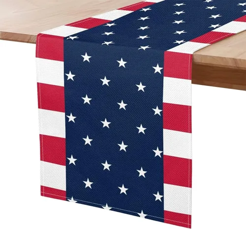 Vista 39 de GLENLCWE Camino de mesa largo con estrellas del 4 de julio, camino de decoración de mesa, rectangular, día de la independencia, vacaciones, cocina