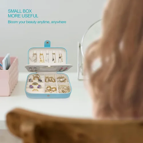 Vista 5 de Zoe sunny - Joyero para niñas, organizador de joyas, mini estuche de viaje, pequeño, portátil, para collares, pulseras, aretes, anillos