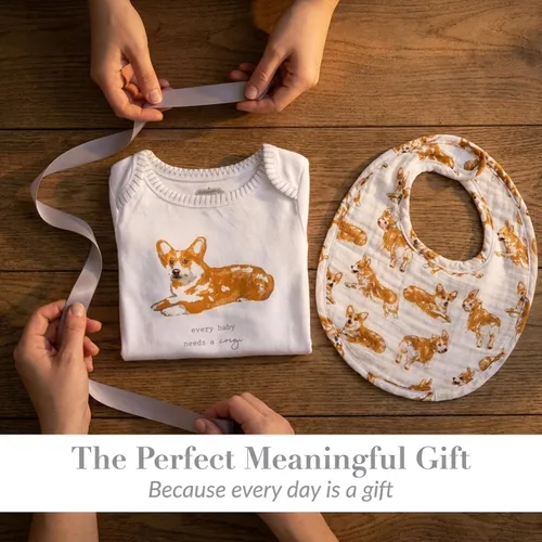 Vista 7 de Mud Pie Babero y oruga con estampado de perro Bulldog, Corgi