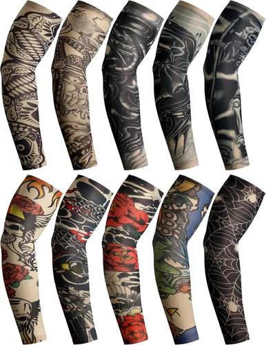 Vista 22 de Boao 20 piezas de mangas de brazo de enfriamiento para hombre, manga larga sin dedos, antideslizante, protección UV, mangas temporales para tatuajes
