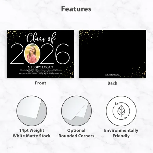 Vista 3 de Let's Make Memories Anuncios de graduación personalizados para clase de 2026 o cualquier año, invitaciones de calidad premium, 5 x 7, tarjetas Año