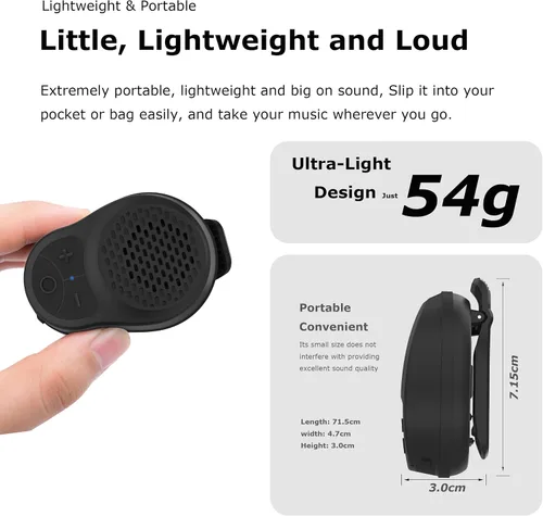 Vista 2 de Clip en el altavoz portátil de Bluetooth, mini altavoz impermeable Negro grafito