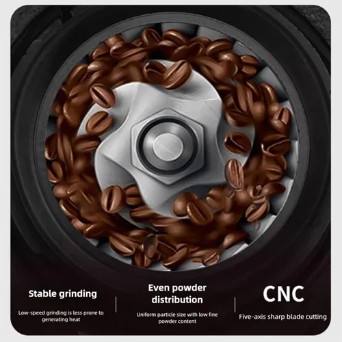 Vista 8 de Molinillo de café eléctrico, panel de control LED, molinillo de granos de café cónico con 25 ajustes de molienda ajustables, molinillo de máquina