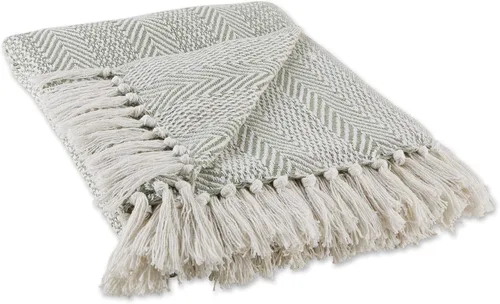 Vista 14 de DII Manta de algodón con diseño de espiga rayada, colección Herringbone, 50x60, Aqua