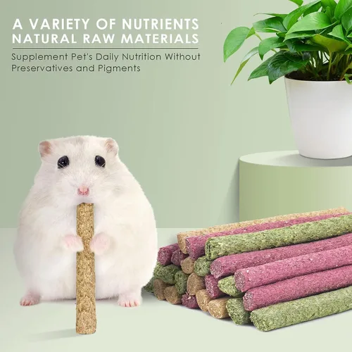 Vista 3 de ERKOON Timothy - Palitos de heno, juguetes masticables de conejo para dientes, palitos molares naturales, golosinas para conejitos, conejillos
