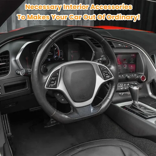 Vista 3 de Cubierta de volante con aspecto de fibra de carbono, cubierta de moldura para Chevrolet Corvette C7 Z06 Z51 ZR1 Stingray Grand Sport 2014 2015 2016