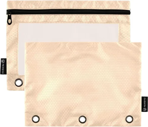 Vista 7 de Estuche naranja para carpeta de 3 anillas, paquete de 2 bolsas para lápices con ventana transparente con cremallera y ojales reforzados, estuche