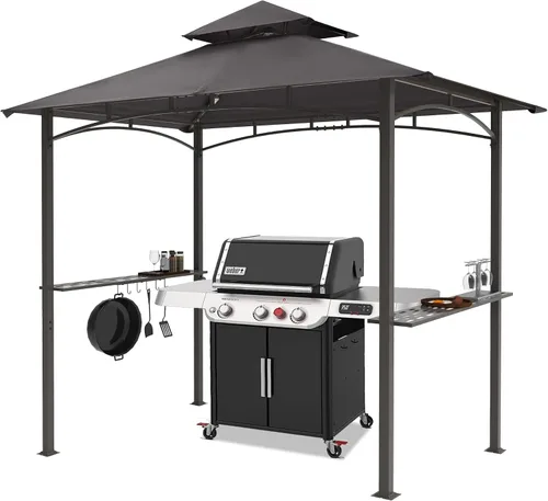 Vista 8 de MASTERCANOPY Gazebo de parrilla de 8 x 5 para exteriores, toldo con 2 luces LED (costuras marrones caqui)