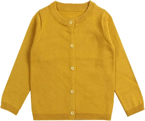 Vista 13 de GSVIBK - Suéter tipo cárdigan de manga larga de algodón para niños, con botones, suéter de cuello redondo para niñas, suéter para uniforme Negro