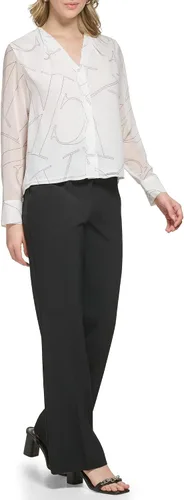 Vista 4 de Calvin Klein Blusa estampada de manga larga de gasa de poliéster para mujer