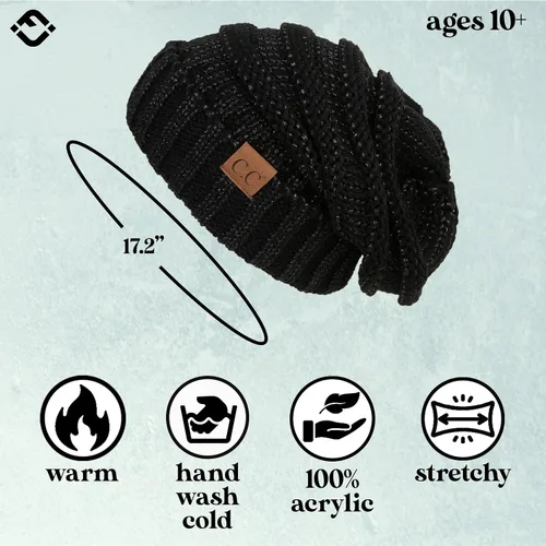 Vista 392 de Funky Junque Gorro de moda de punto trenzado de talla extragrande, grueso, abrigado, suave y holgado