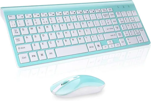 Vista 7 de Cimetech - Juego de teclado y mouse inalámbricos compacto de tamaño completo 2.4G, diseño ultradelgado y elegante para Windows, computadora, Rosa
