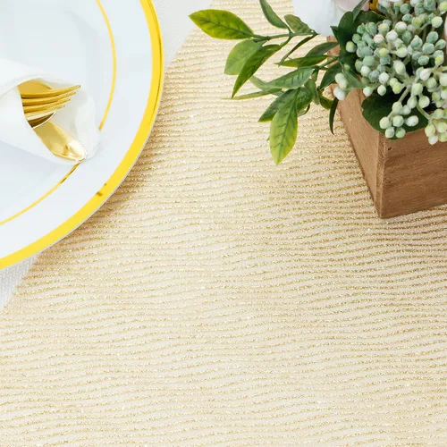 Vista 2 de PapaKit Camino de mesa semitransparente a rayas doradas con purpurina brillante, paquete de 2, para vacaciones, decoración de bodas, fiestas