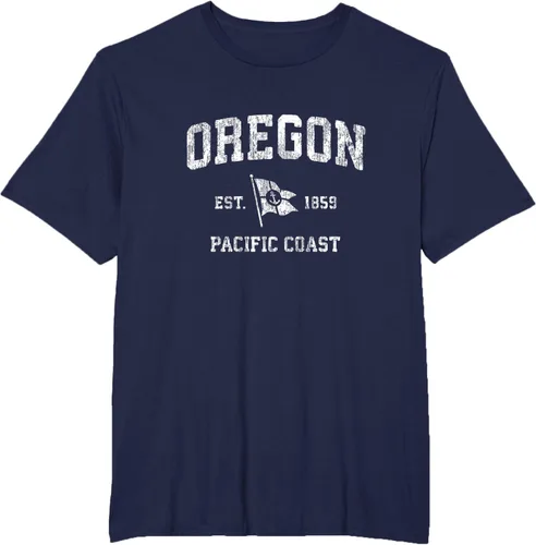 Vista 69 de Oregon Vintage barco ancla bandera diseño de West Coast Retro Tee, hombre S, Arándano