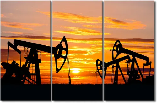 Vista 20 de TUMOVO Bombas de aceite en la puesta de sol para dormitorio, industria de petróleo y gas, pinturas de pared de 3 piezas de arte de pared de petróleo