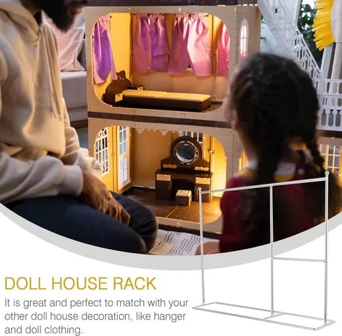 Vista 5 de Zerodeko Perchero de ropa para muñecas en miniatura, soporte para ropa de casa de muñecas, muebles compactos para organizar ropa de juguetes