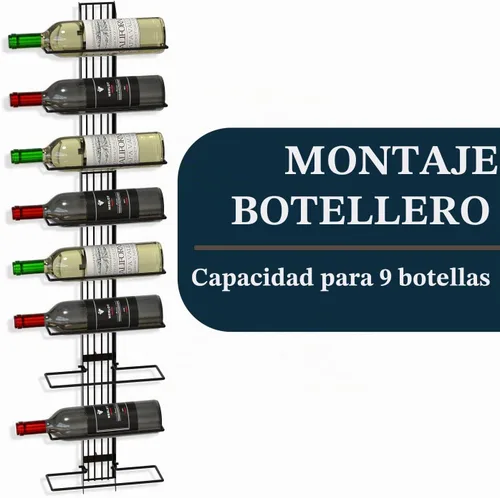 Vista 3 de J JACKCUBE DESIGN MK823A - Organizador de pared para 9 botellas, soporte de almacenamiento de vino de metal resistente para cocina, bodega y Negro