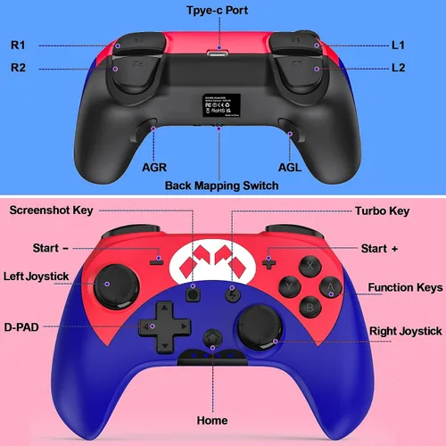 Vista 7 de FLIEEP Switch Controller - Wireless Switch Pro Controller for Switch/Switch Lite/Switch OLED with 3 Levels Turbo Function, 4 Levels Adjustable