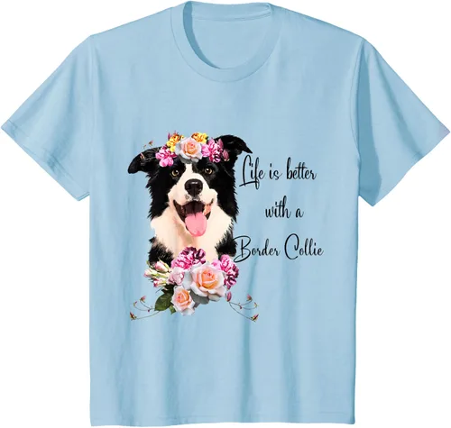 Vista 11 de Life is Better With a Border Collie - Camiseta de perro lindo con flores, gris, S Gris Oscuro