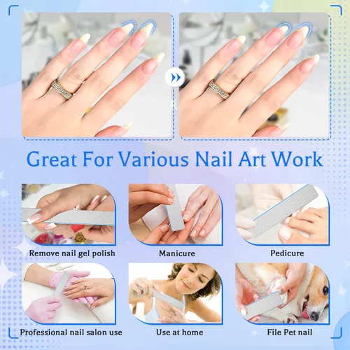 Vista 6 de Lima de uñas de grano 60/60 para uñas acrílicas, limas de uñas súper ásperas, tableros de esmeril para uñas artificiales, uñas postizas, lima