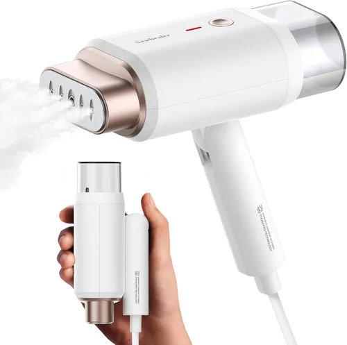 Vista 10 de Vaporizador Newbealer para ropa, vaporizador de viaje de 1200W con vapor horizontal y vertical, 2 niveles de vapor, planchado en seco, plegable